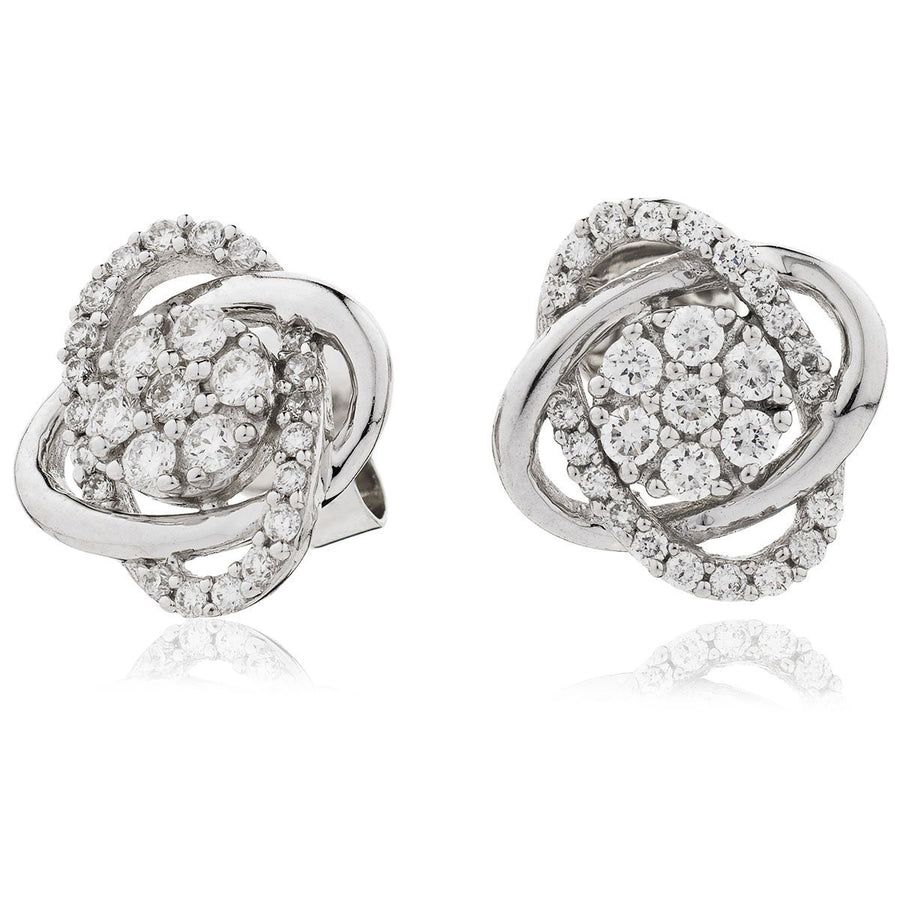 Diamond Knot Cluster Earrings 0.55ct F VS Quality in 18k White Gold - My Jewel World