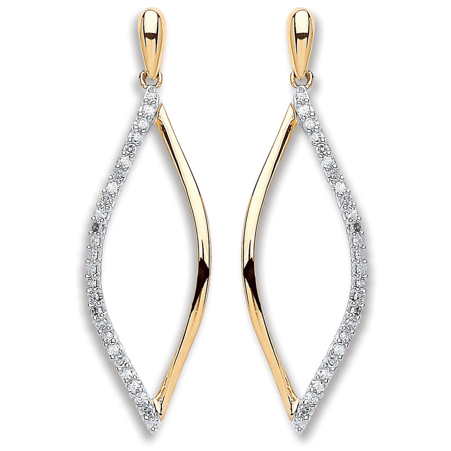 Diamond Leaf Drop Earrings 0.15ct H-SI Quality 9K Set in Yellow Gold - My Jewel World