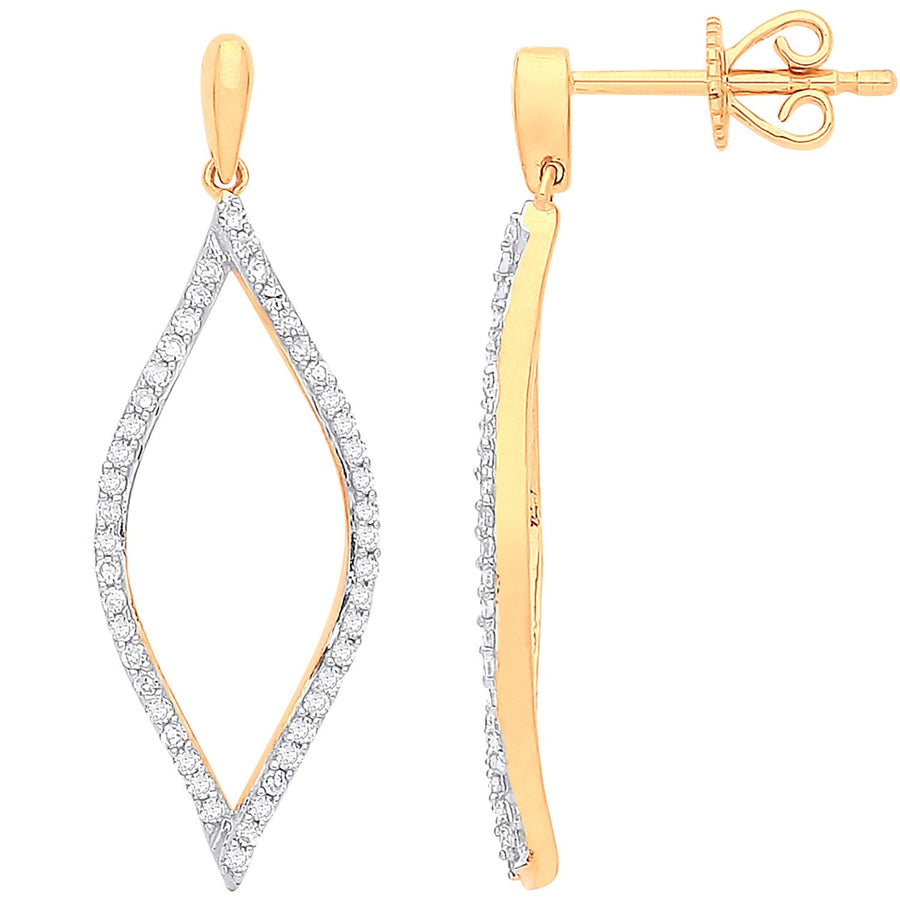 Diamond Leaf Drop Earrings 0.29ct H-SI Quality 9K Set in Yellow Gold - My Jewel World