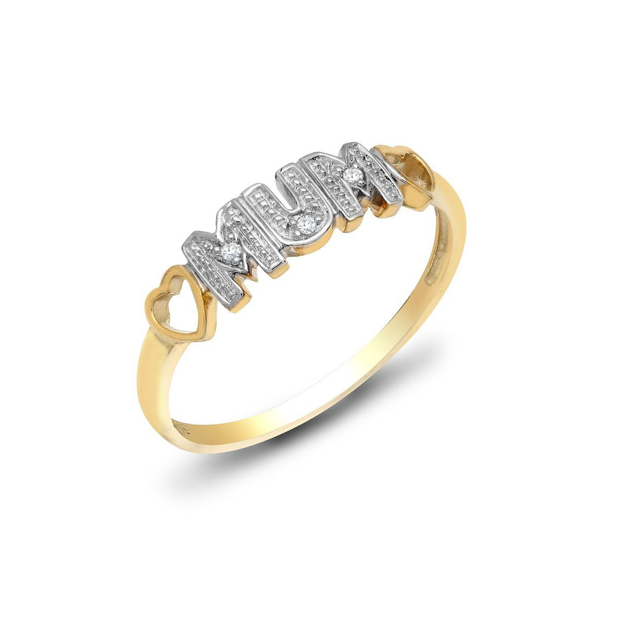 Diamond Love Heart Mum Ring 0.02ct Premium Quality in 9k Yellow Gold - My Jewel World