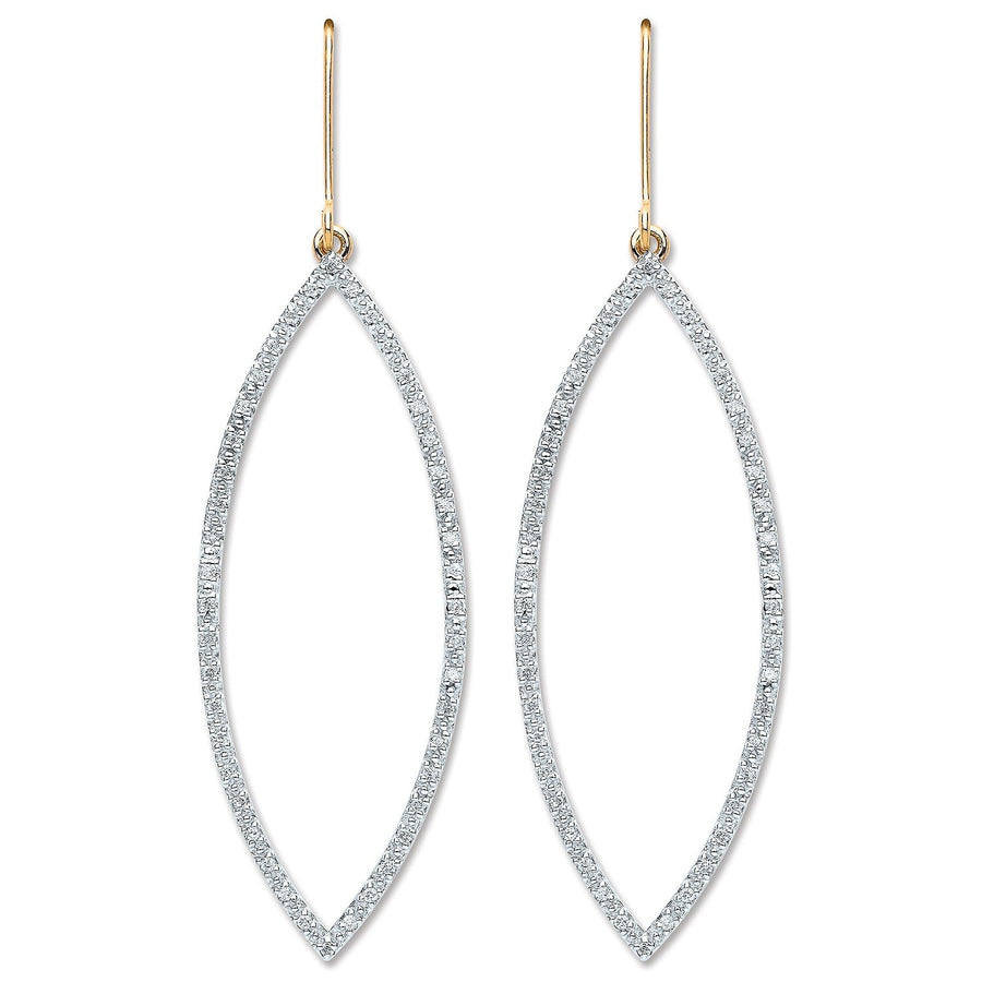 Diamond Marquise Drop Earrings 0.30ct H-SI Quality 9K Yellow Gold - My Jewel World