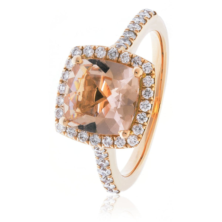 Diamond & Morganite Halo Ring 2.30ct F-VS Quality in 18k Rose Gold - My Jewel World