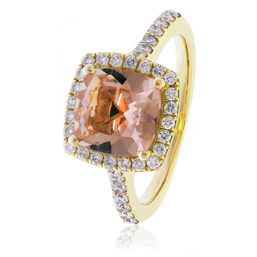 Diamond & Morganite Halo Ring 2.30ct F-VS Quality in 18k Yellow Gold - My Jewel World