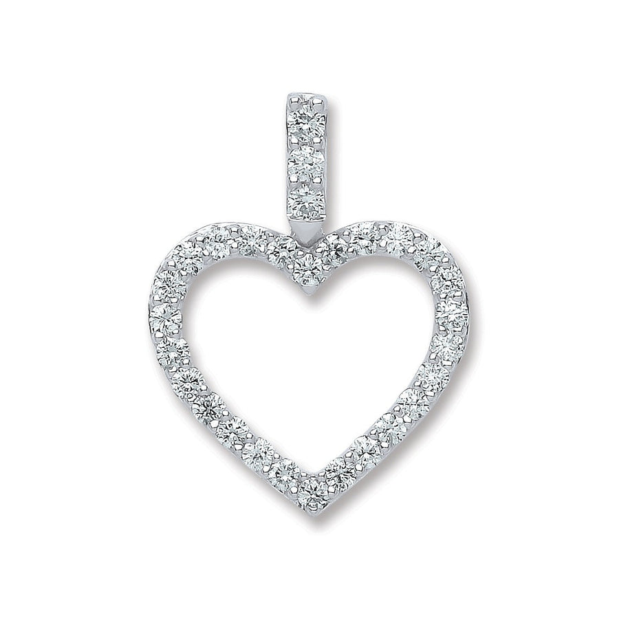 Diamond Open Heart Pendant Necklace 0.60ct H-VS in 18K White Gold - My Jewel World