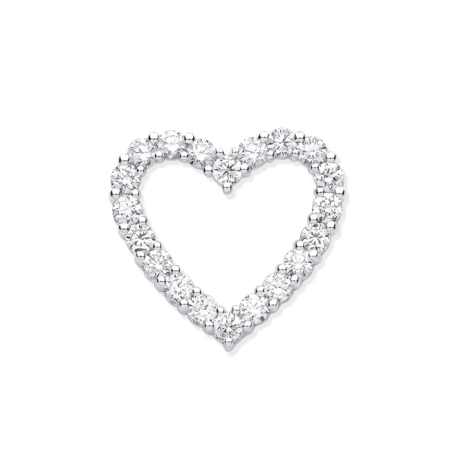 Diamond Open Heart Pendant Necklace 1.01ct H-SI in 18K White Gold - My Jewel World