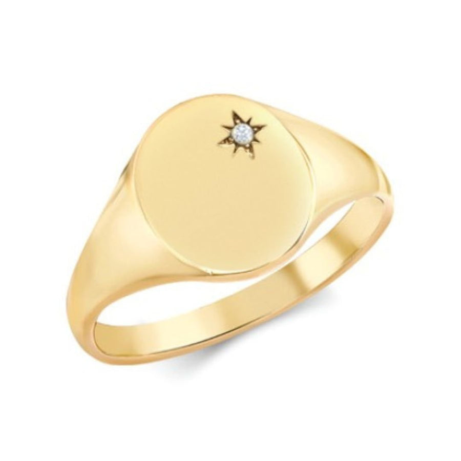 Diamond Oval Signet Ring 0.03ct G-SI Quality in 9ct Yellow Gold - My Jewel World