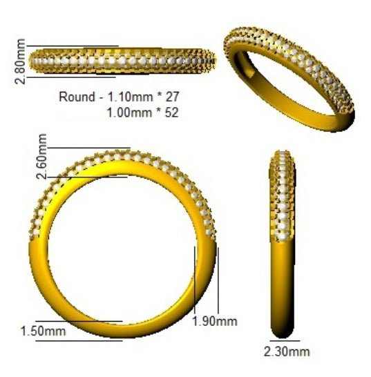 Diamond Pave Eternity Ring 2.6mm 0.40ct F-VS Quality 18k Yellow Gold - My Jewel World