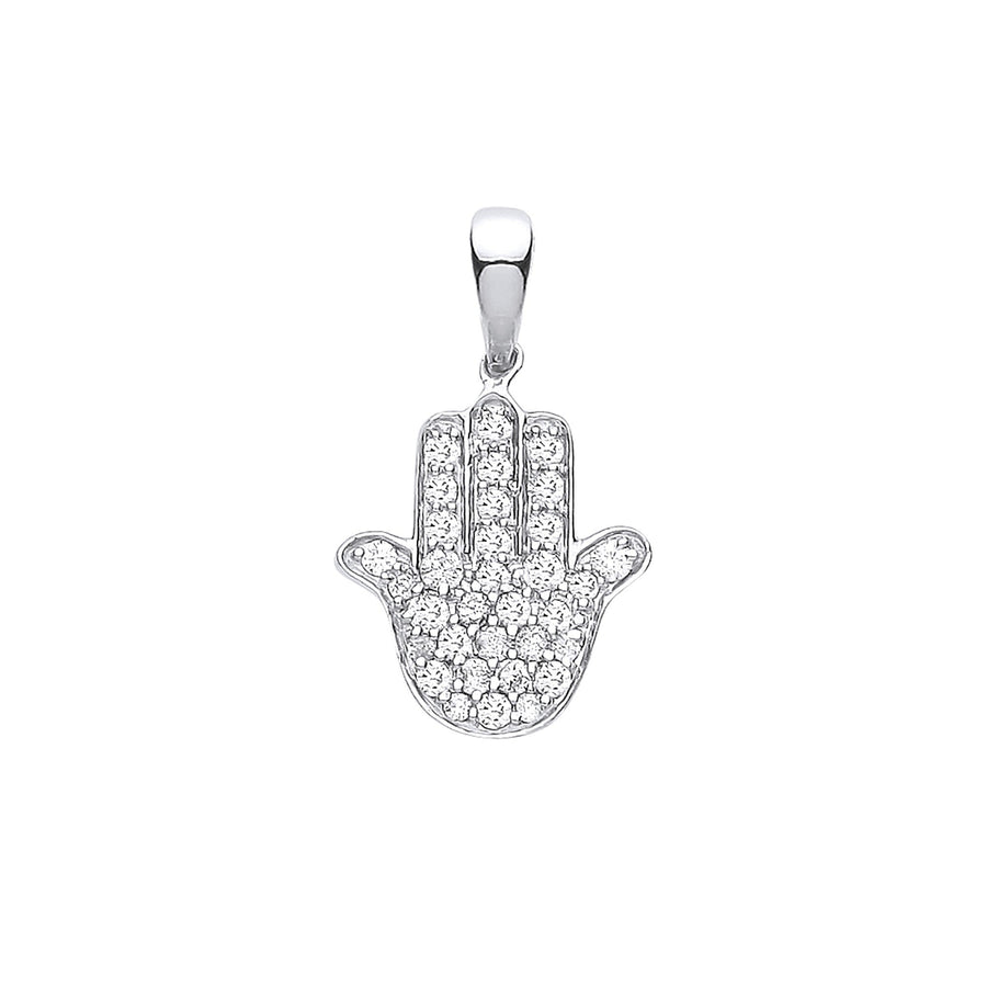 Diamond Pave Hamsa Pendant Necklace 0.17ct H-SI in 9K White Gold - My Jewel World
