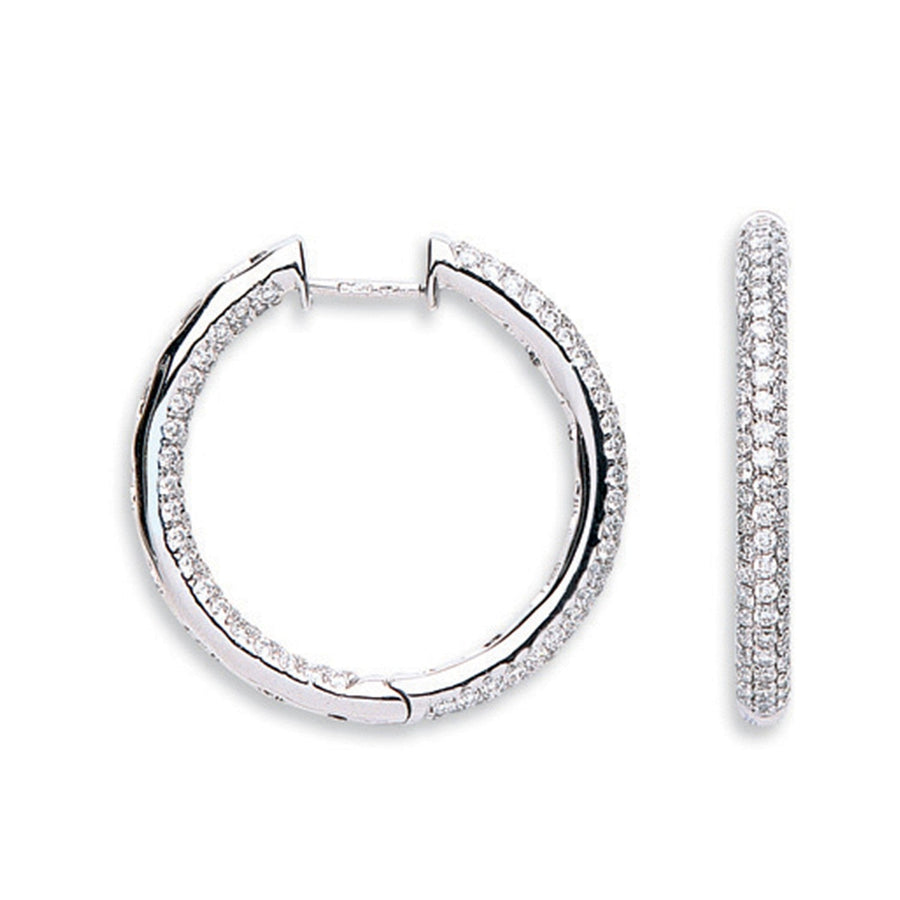 Diamond Pave Hoop Earrings 1.60ct H-SI Quality 18K White Gold - My Jewel World