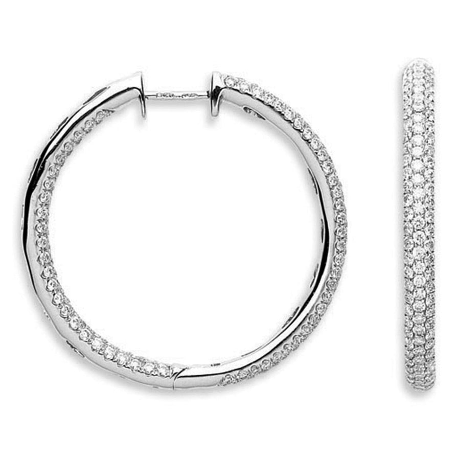 Diamond Pave Hoop Earrings 2.30ct H-SI Quality 18K White Gold - My Jewel World