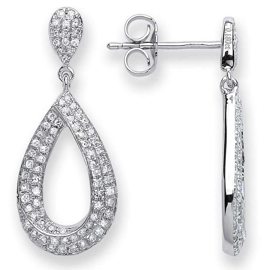 Diamond Pave-Set Tear Drop Earrings 0.34ct H-SI Quality 9K White Gold - My Jewel World