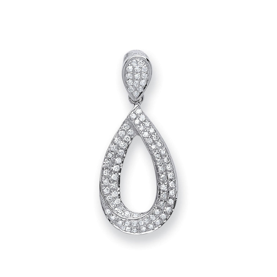 Diamond Pave Tear Drop Pendant Necklace 0.20ct H-SI in 9K White Gold - My Jewel World