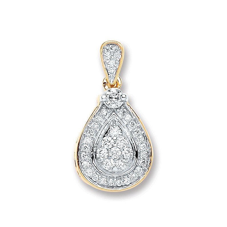 Diamond Pear Shape Halo Pendant Necklace 0.25ct H-SI in 9K Yellow Gold - My Jewel World