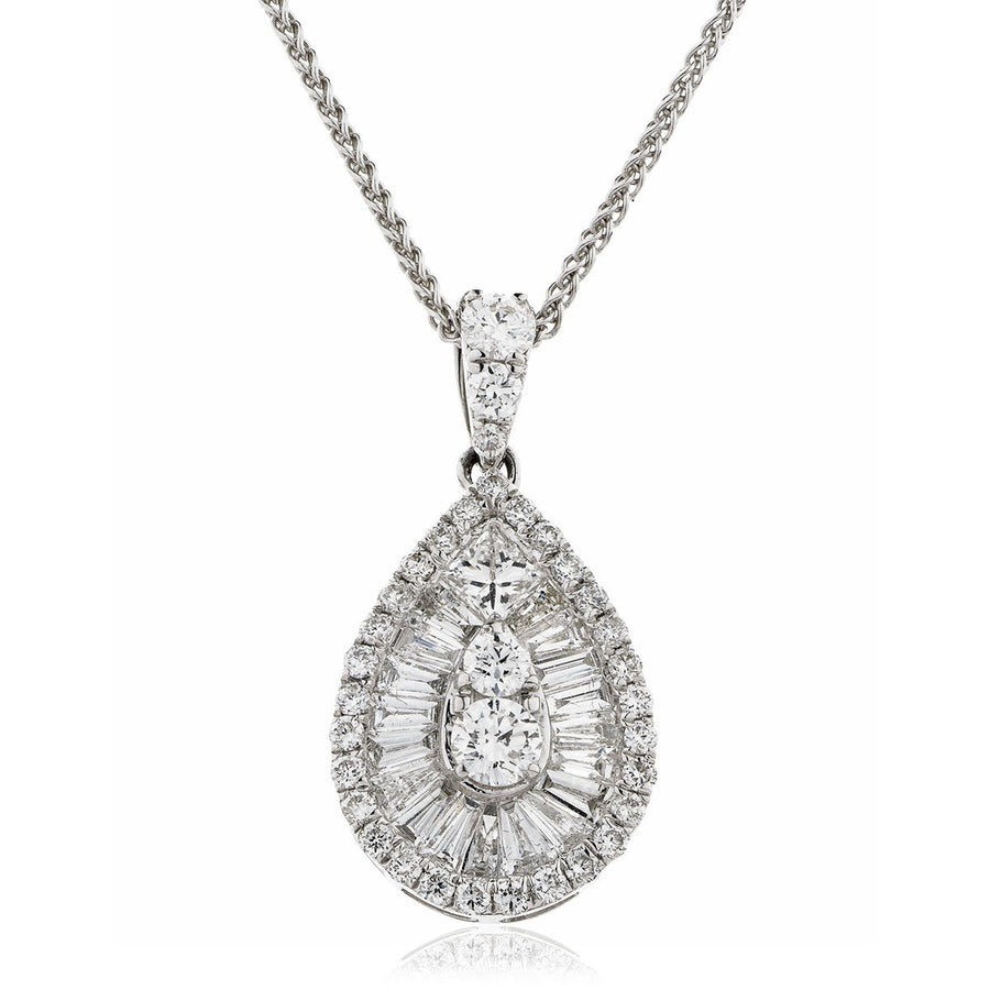 Diamond Pear Shape Pendant Necklace 1.30ct F VS Quality in 18k White Gold - My Jewel World