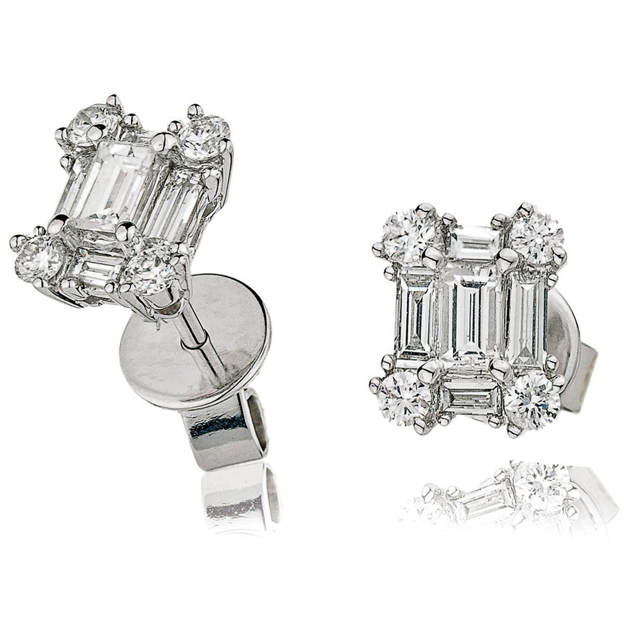 Diamond Rectangle Shape Earrings 0.80ct F VS Quality in 18k White Gold - My Jewel World
