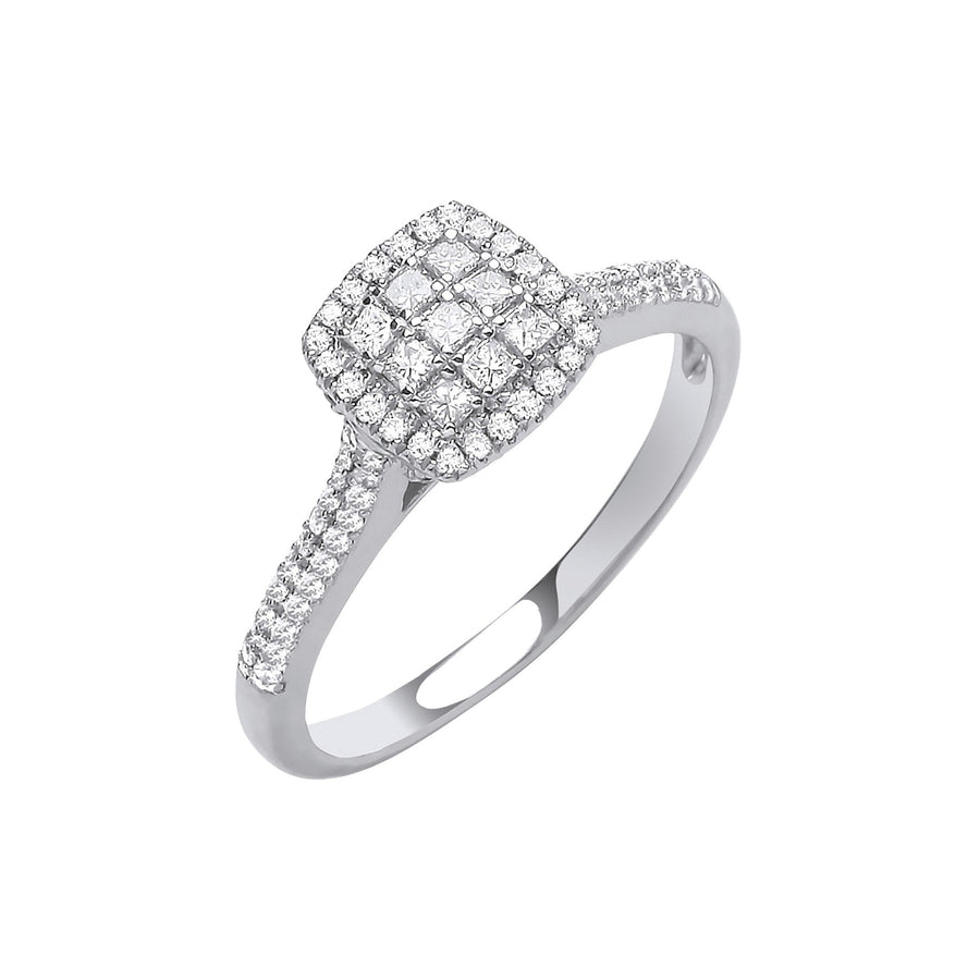 Diamond Ring Cluster 0.50ct H-SI Quality in 18K White Gold - My Jewel World