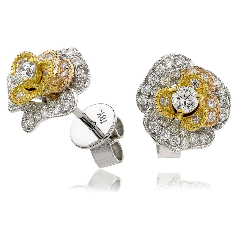 Diamond Rose Cluster Earrings 0.55ct F VS Quality in 18k 3 Tone Gold - My Jewel World