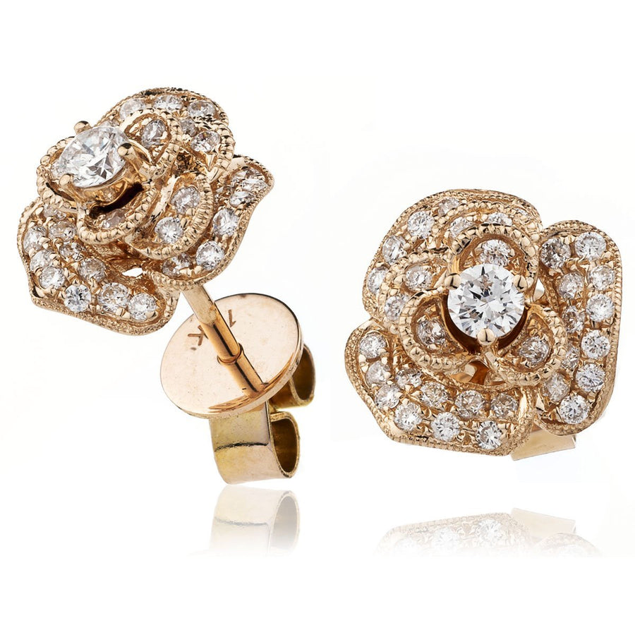 Diamond Rose Cluster Earrings 0.55ct F VS Quality in 18k Rose Gold - My Jewel World