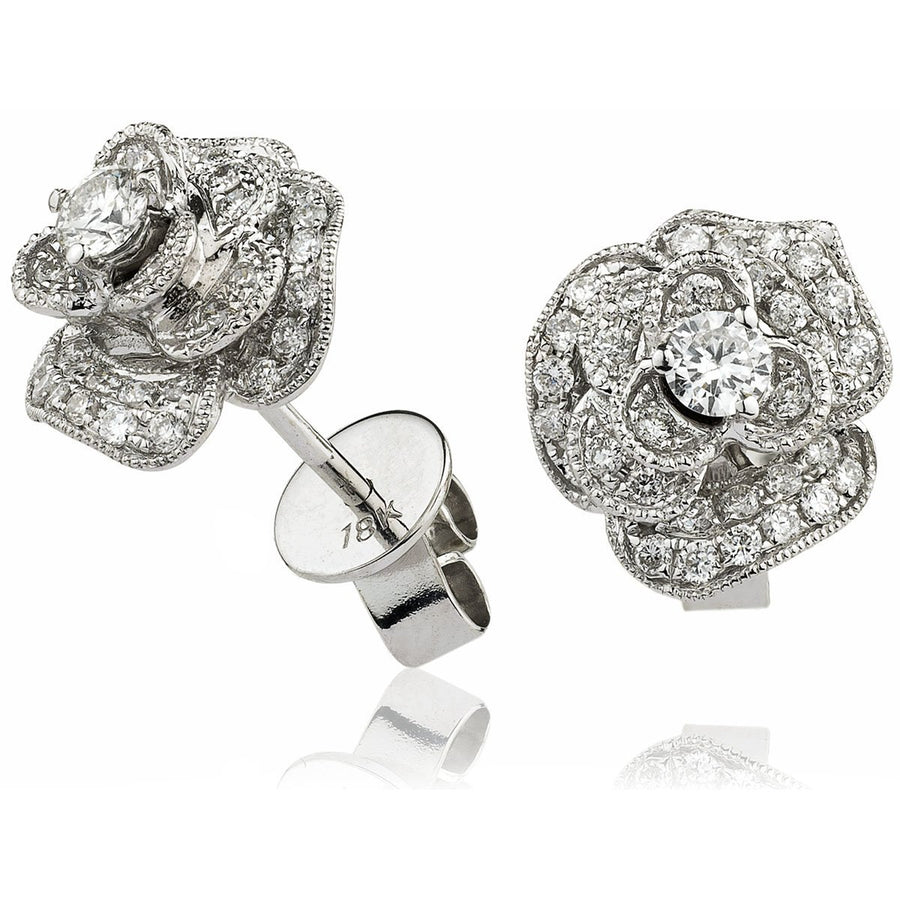 Diamond Rose Cluster Earrings 0.55ct F VS Quality in 18k White Gold - My Jewel World