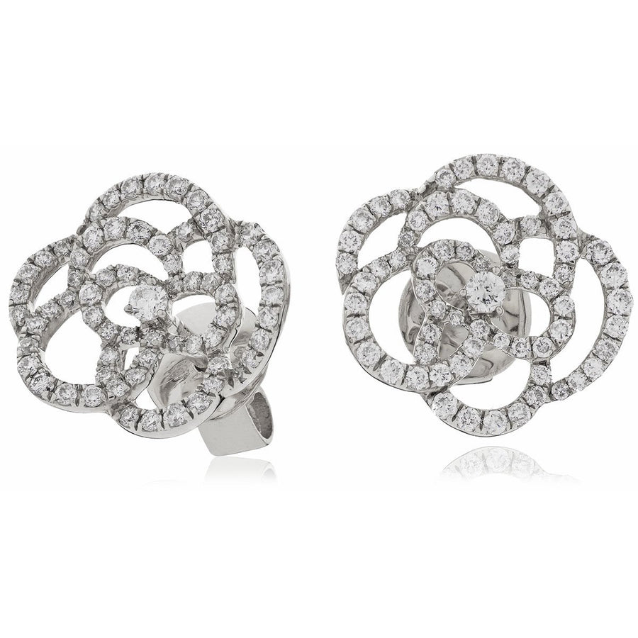 Diamond Rose Cluster Earrings 0.70ct F VS Quality in 18k White Gold - My Jewel World