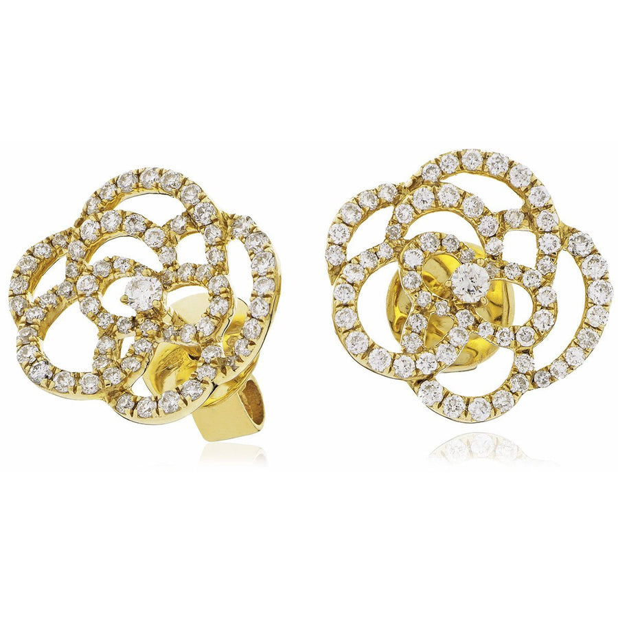 Diamond Rose Cluster Earrings 0.70ct F VS Quality in 18k Yellow Gold - My Jewel World