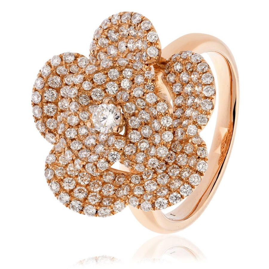 Diamond Rose Flower Ring 0.60ct F-VS Quality in 18k Rose Gold - My Jewel World