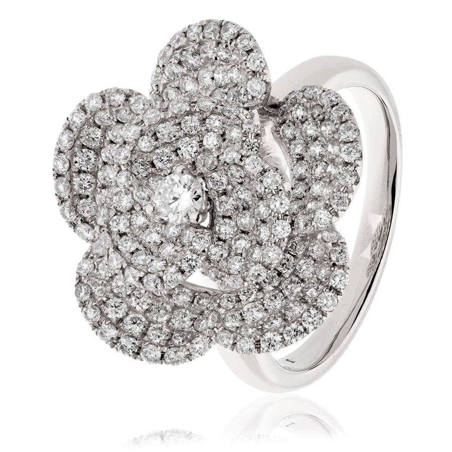 Diamond Rose Flower Ring 0.60ct F-VS Quality in 18k White Gold - My Jewel World