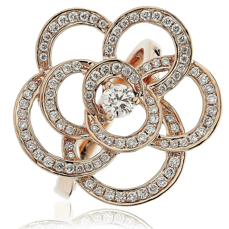 Diamond Rose Flower Ring 0.70ct F-VS Quality in 18k Rose Gold - My Jewel World