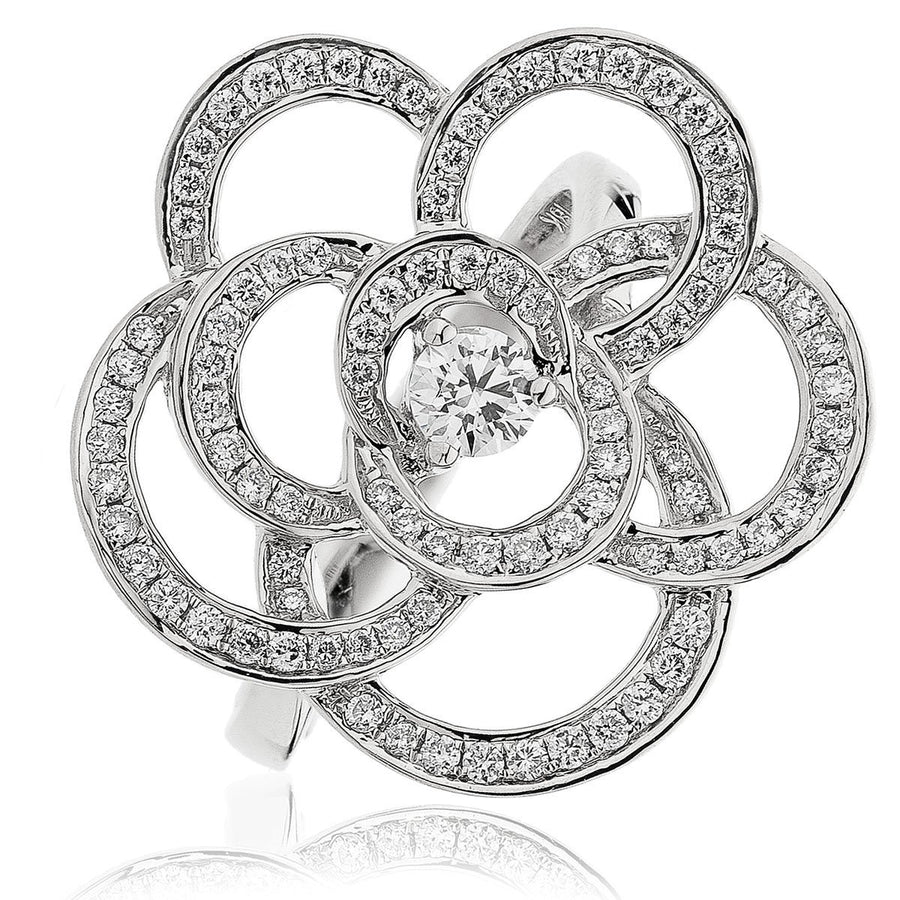 Diamond Rose Flower Ring 0.70ct F-VS Quality in 18k White Gold - My Jewel World