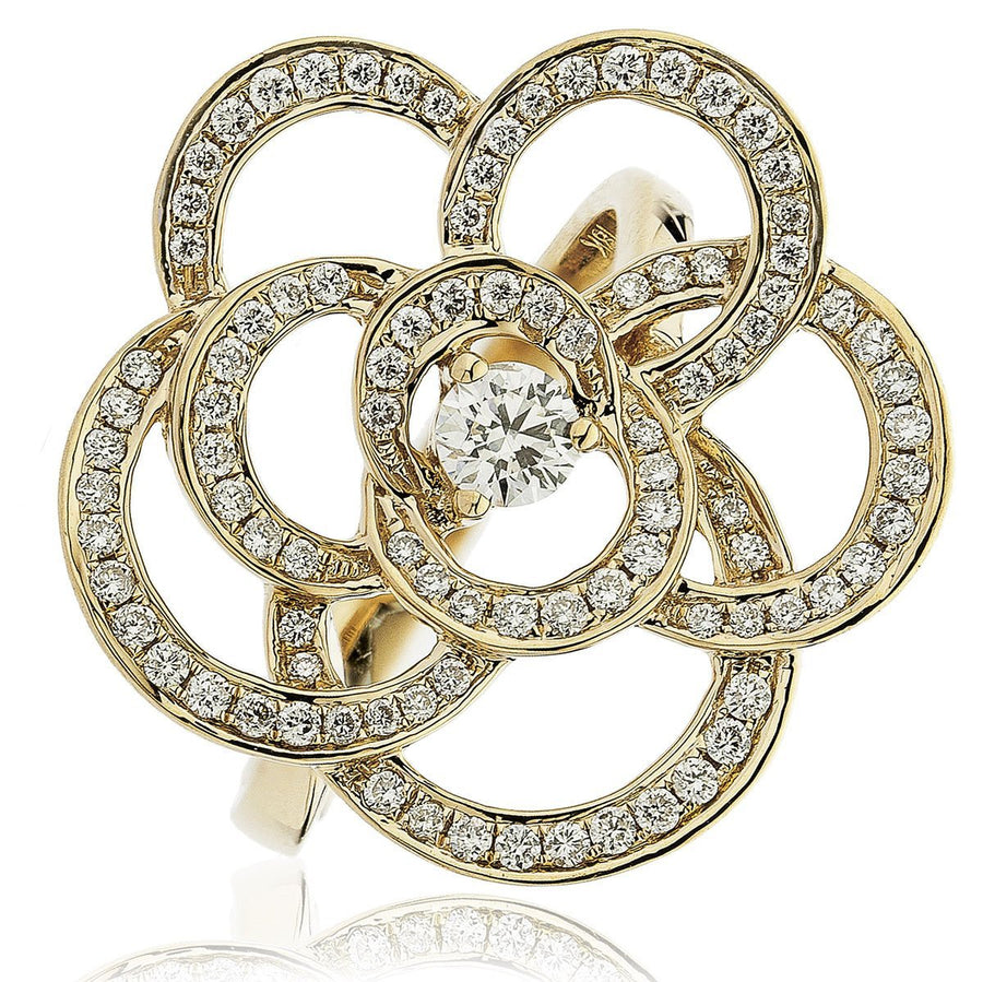 Diamond Rose Flower Ring 0.70ct F-VS Quality in 18k Yellow Gold - My Jewel World