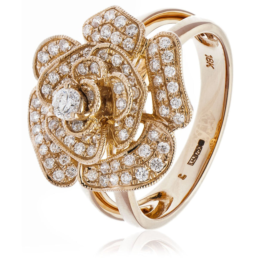 Diamond Rose Flower Ring 1.20ct F-VS Quality in 18k Rose Gold - My Jewel World