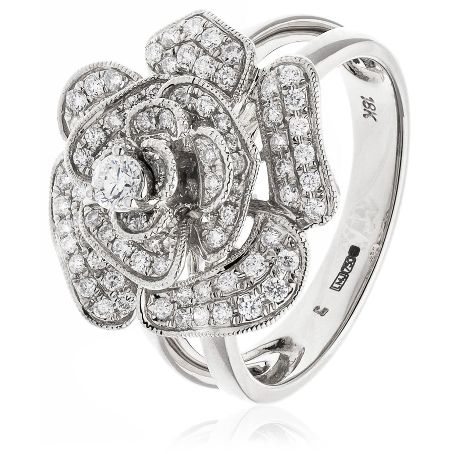 Diamond Rose Flower Ring 1.20ct F-VS Quality in 18k White Gold - My Jewel World
