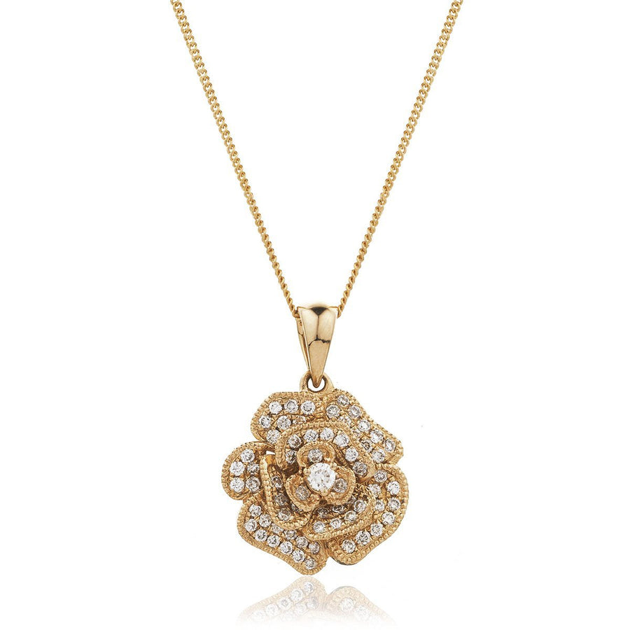 Diamond Rose Pendant Necklace 0.25ct F VS Quality in 18k Rose Gold - My Jewel World