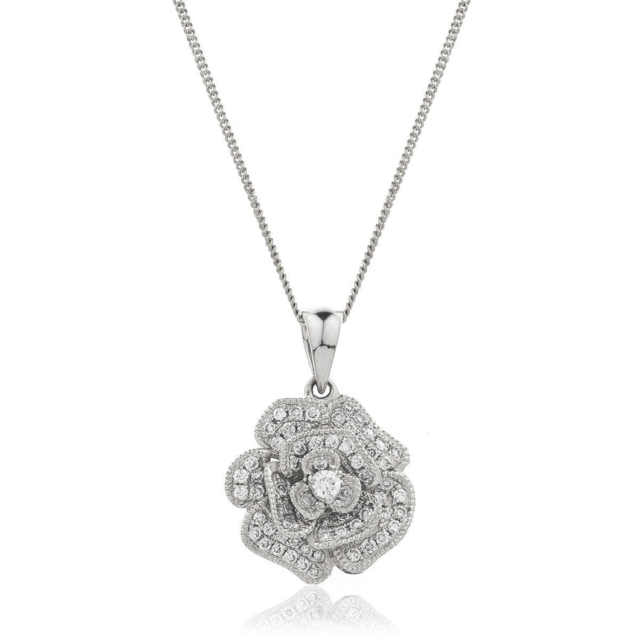 Diamond Rose Pendant Necklace 0.25ct F VS Quality in 18k White Gold - My Jewel World