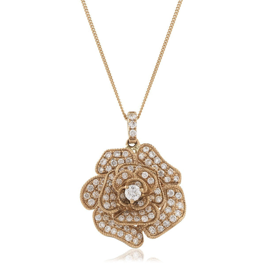 Diamond Rose Pendant Necklace 0.60ct F VS Quality in 18k Rose Gold - My Jewel World