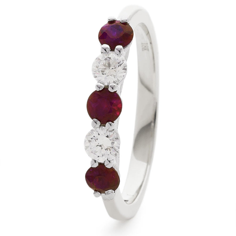Diamond & Ruby 5 Stone Ring 0.85ct F-VS Quality in 18k White Gold - My Jewel World
