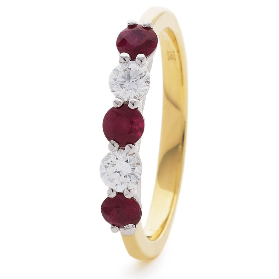 Diamond & Ruby 5 Stone Ring 0.85ct F-VS Quality in 18k Yellow Gold - My Jewel World