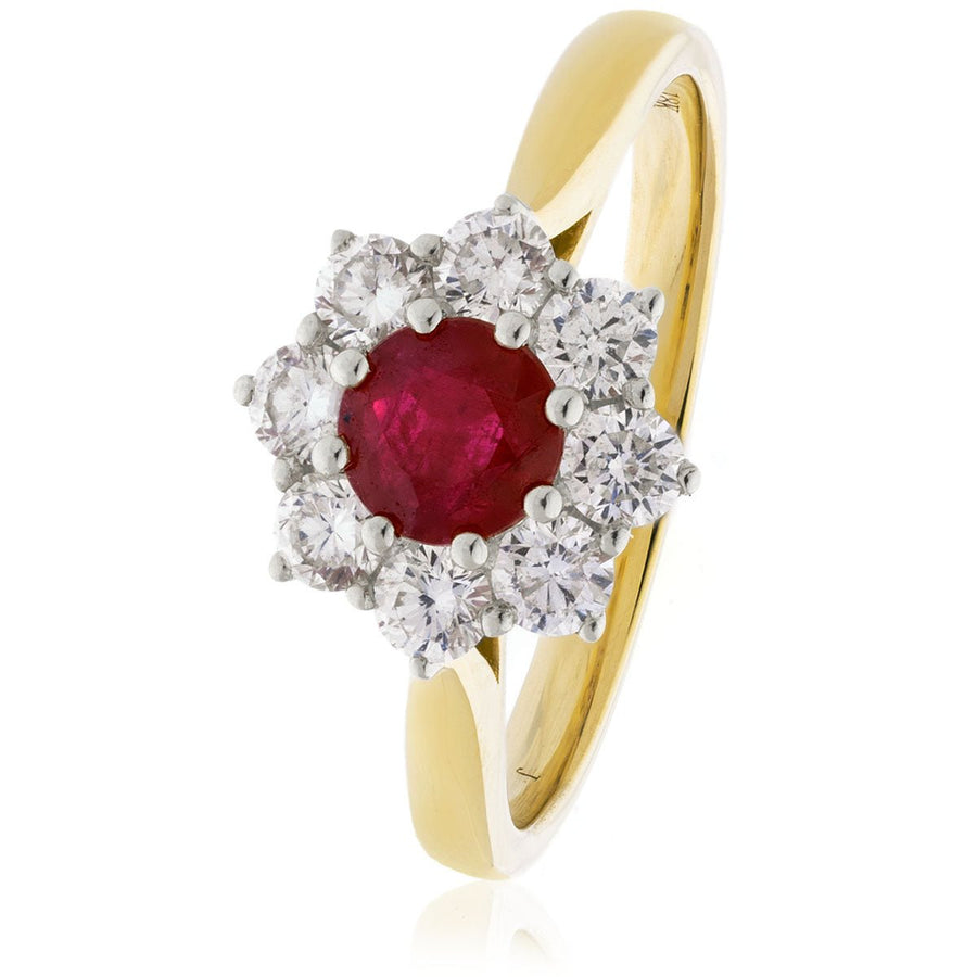 Diamond & Ruby Cluster Ring 1.30ct F-VS Quality in 18k Yellow Gold - My Jewel World