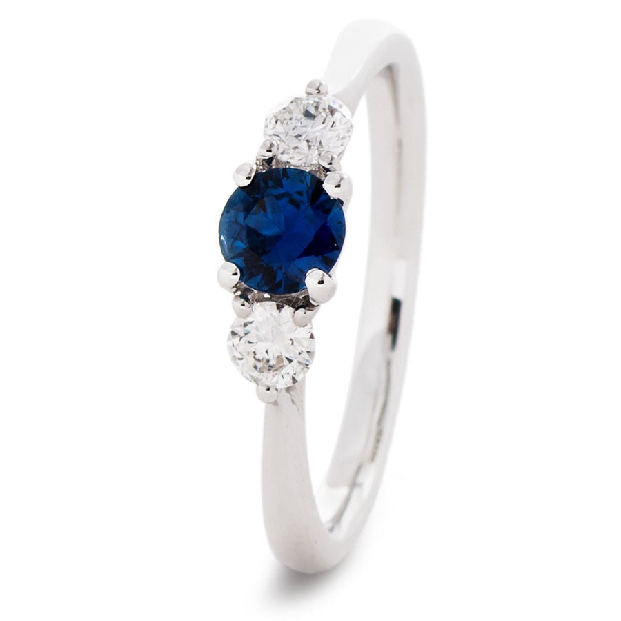 Diamond & Sapphire 3 Stone Ring 0.80ct F-VS Quality in 18k White Gold - My Jewel World