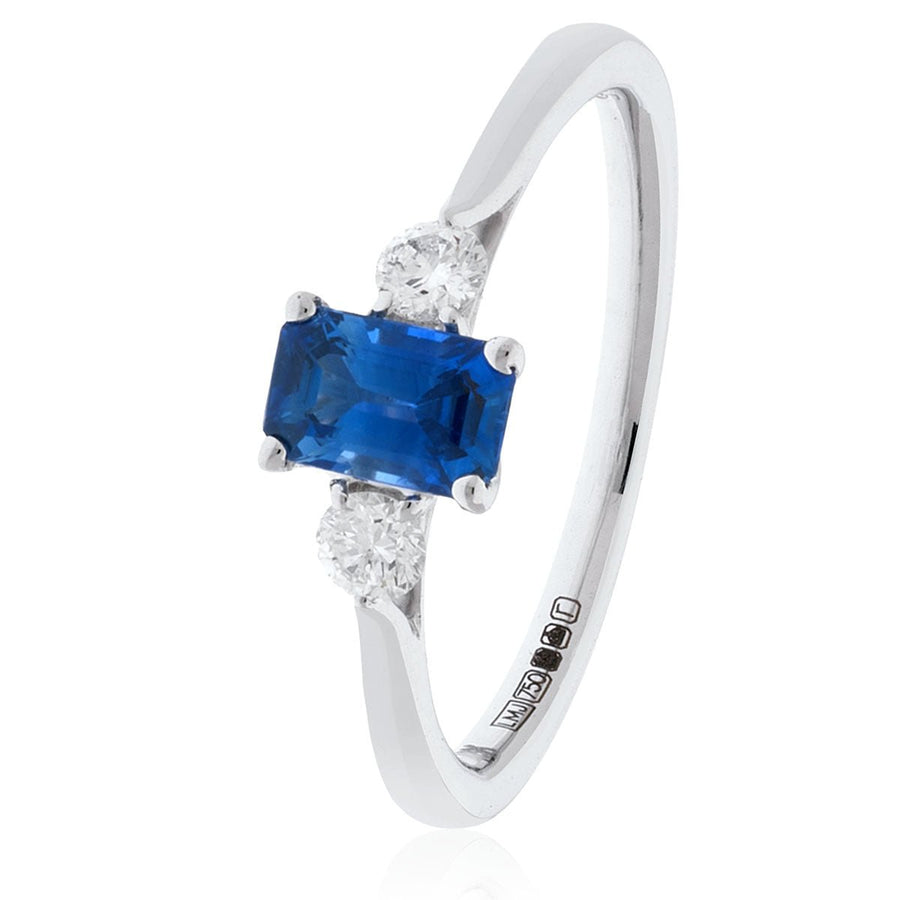 Diamond & Sapphire 3 Stone Ring 1.35ct F-VS Quality in 18k White Gold - My Jewel World