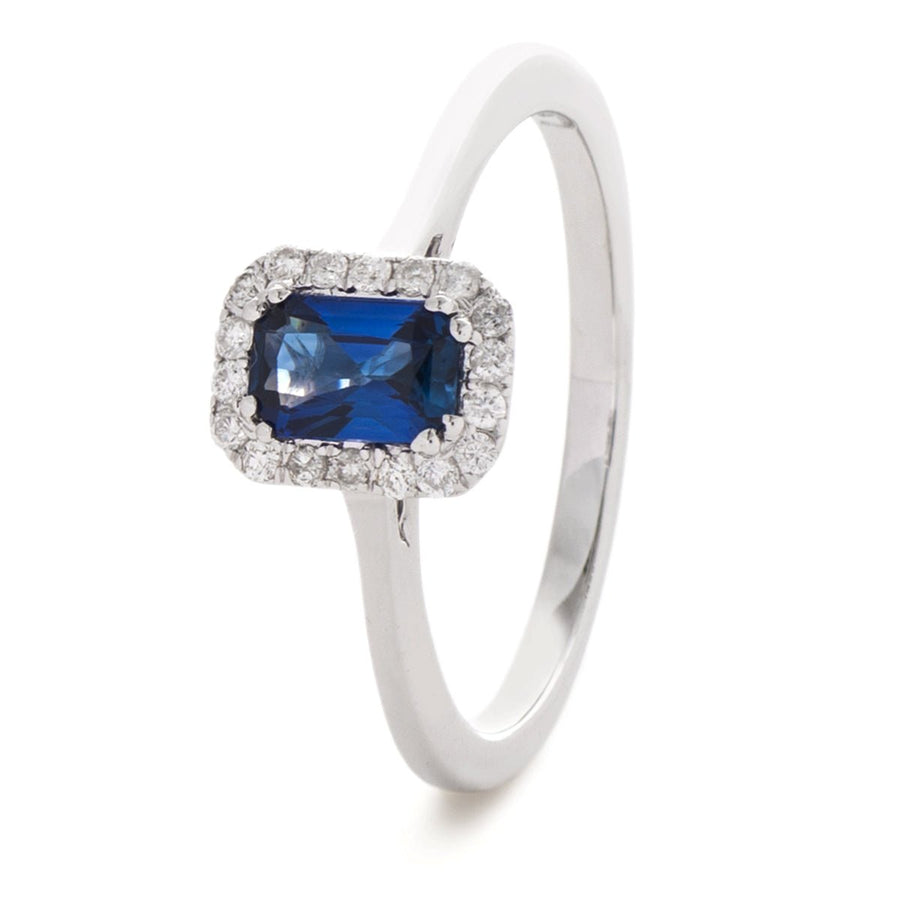 Diamond & Sapphire Halo Ring 0.80ct F-VS Quality in 18k White Gold - My Jewel World