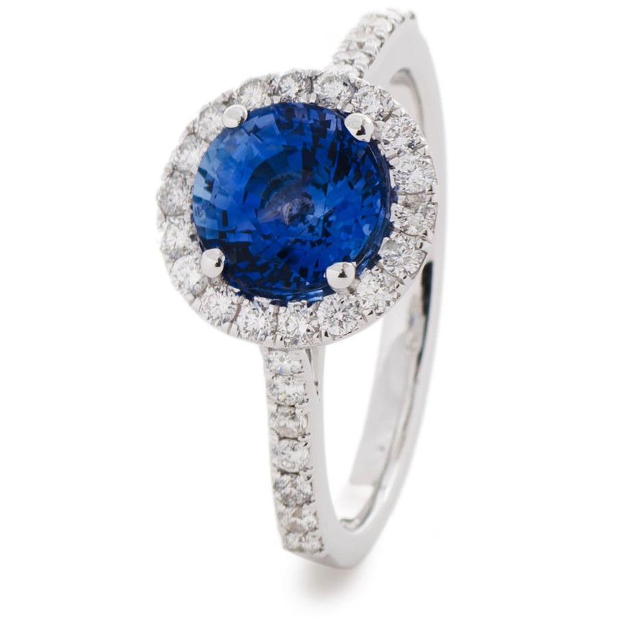 Diamond & Sapphire Halo Ring 2.67ct F-VS Quality in 18k White Gold - My Jewel World