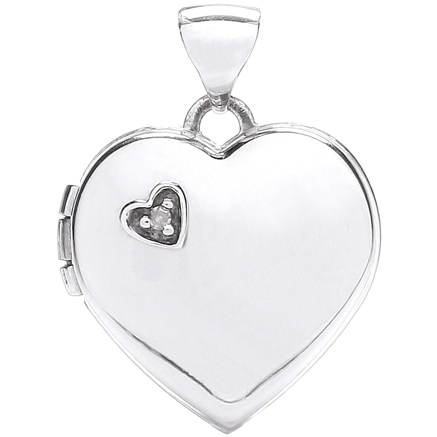 Diamond Set Heart Shaped Locket Pendant Necklace in 9ct White Gold - My Jewel World