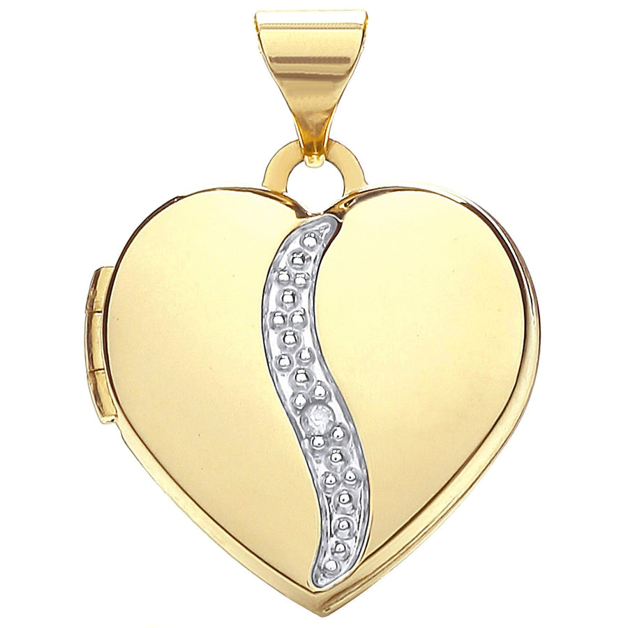 Diamond Set Love Heart Shaped Locket Pendant Necklace in 9ct Gold - My Jewel World