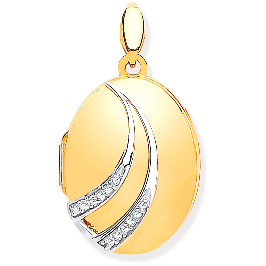 Diamond Set Oval Shaped 9ct Yellow Gold Locket Pendant Necklace - My Jewel World