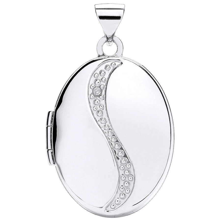 Diamond Set Oval Shaped Locket Pendant Necklace in 9ct White Gold - My Jewel World