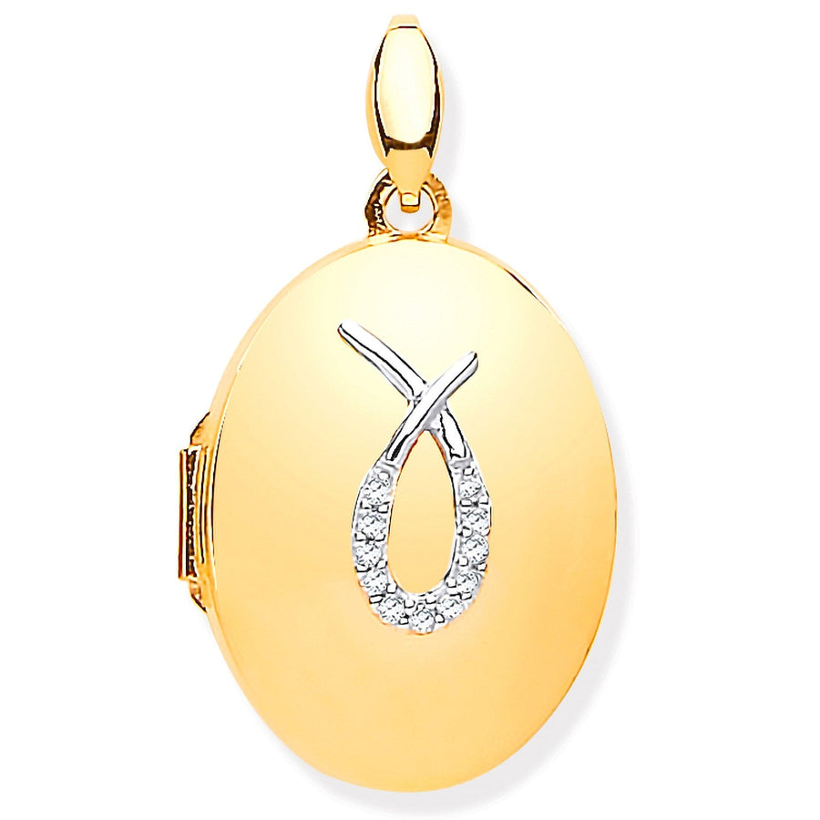 Diamond Set Oval Shaped Locket Pendant Necklace in 9ct Yellow Gold - My Jewel World