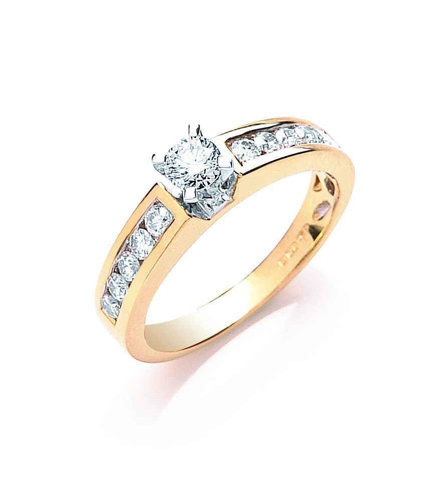 Diamond Side Stone Engagement Ring 0.50ct H-SI in 18K Yellow Gold - My Jewel World