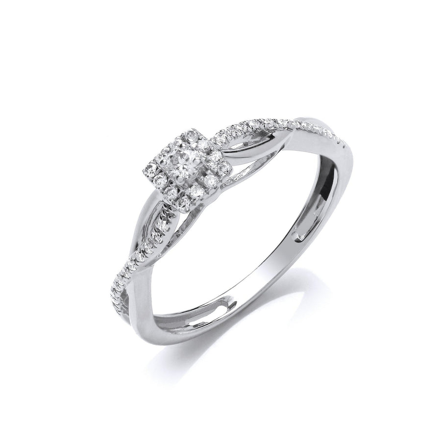Diamond Sidestone Engagement Ring 0.20ct H-SI Quality in 9K White Gold - My Jewel World
