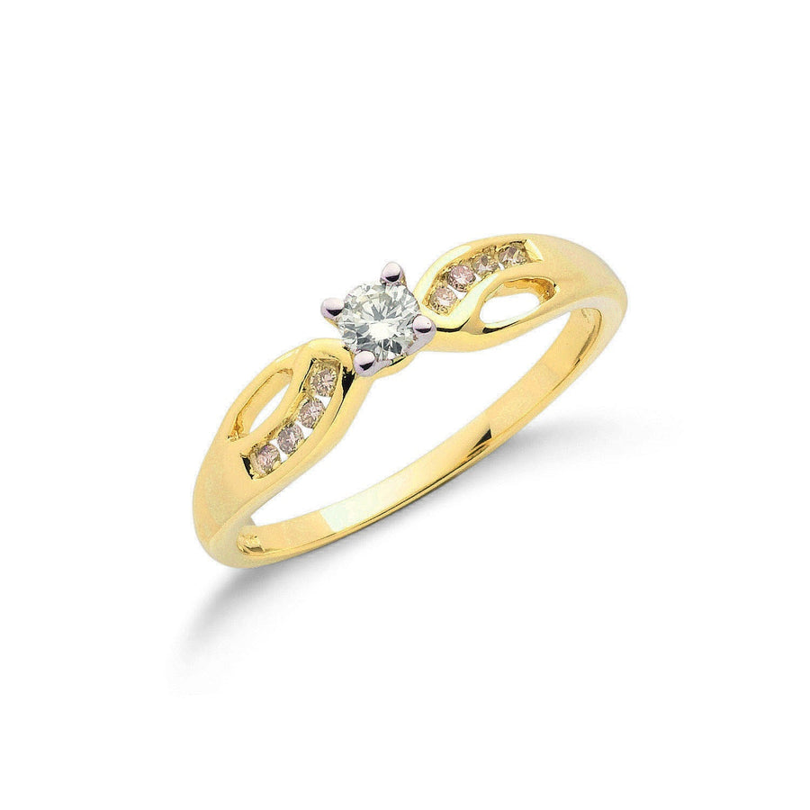 Diamond Sidestone Engagement Ring 0.26ct H-SI in 9K Yellow Gold - My Jewel World